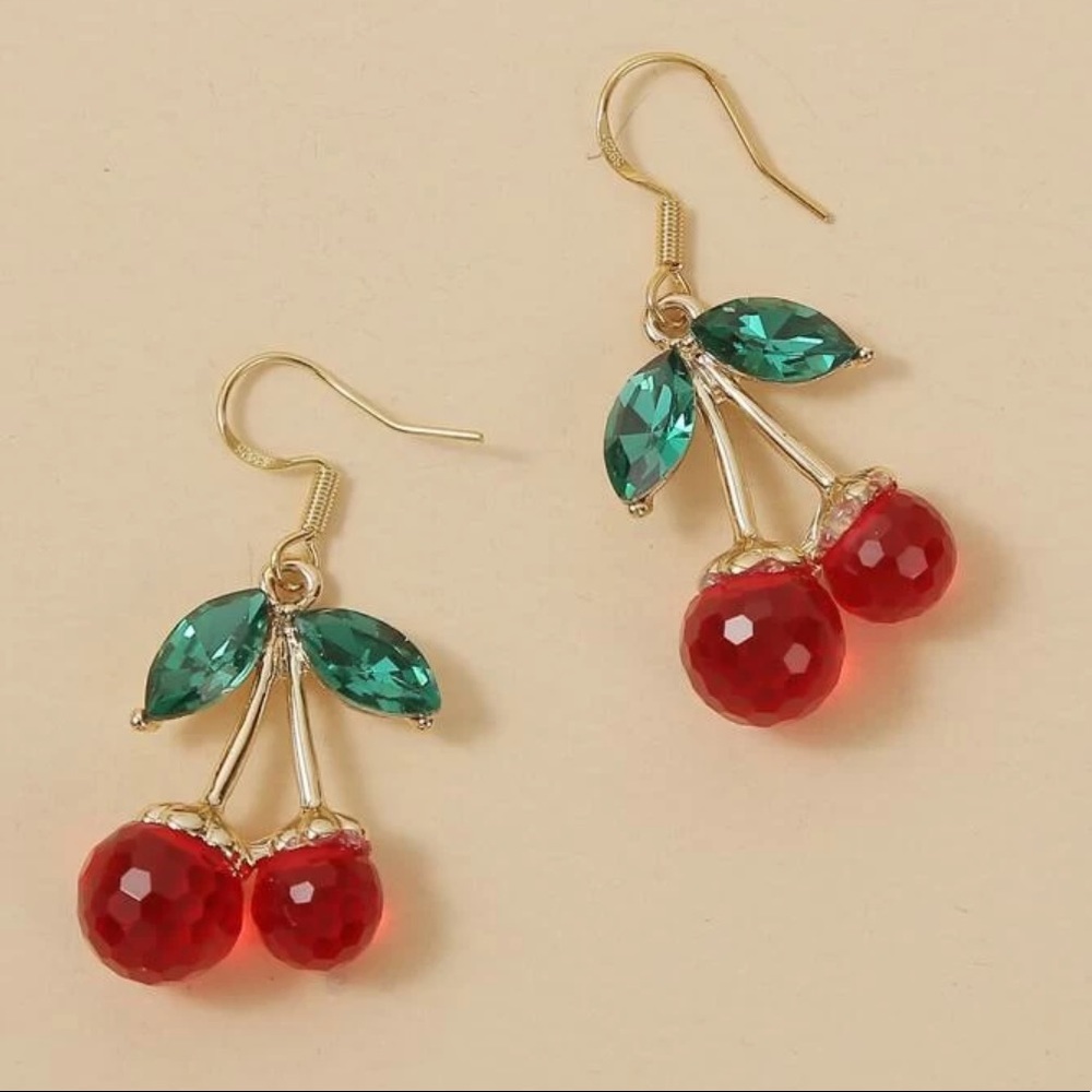 NEW Super Cute Rhinestone Cherry Drop Earrings